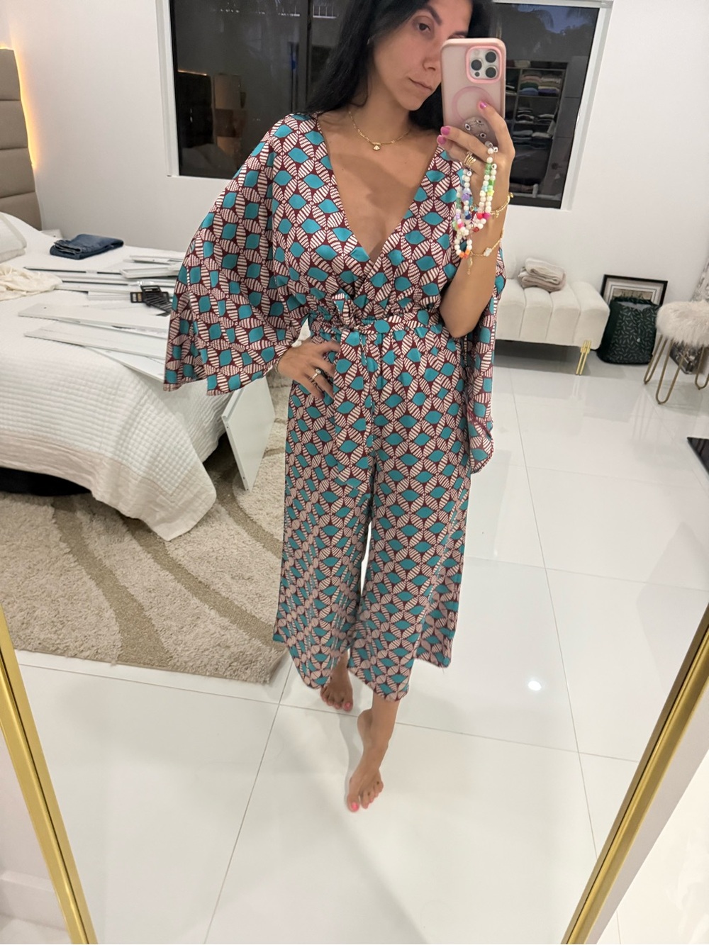 REVOLVE Teal & Pink Geometric Wide-Leg Jumpsuit